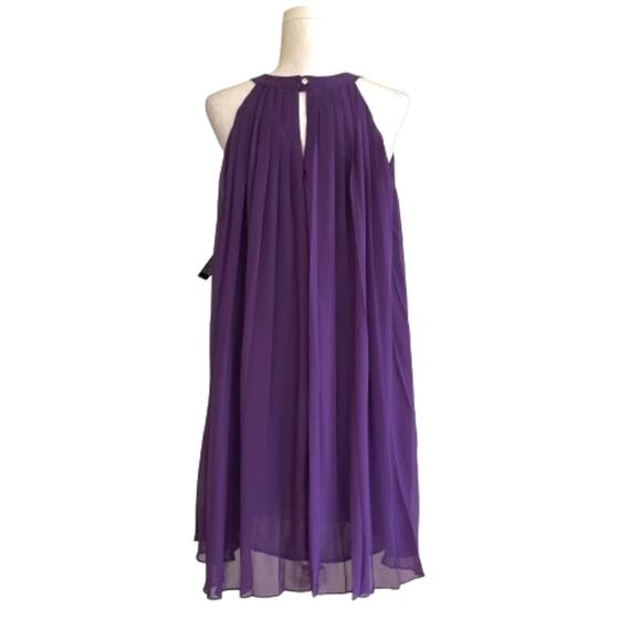 New York & Co Purple Halter Sleeveless Pleated Chiffon Overlay Dress Small NEW - Picture 6 of 12